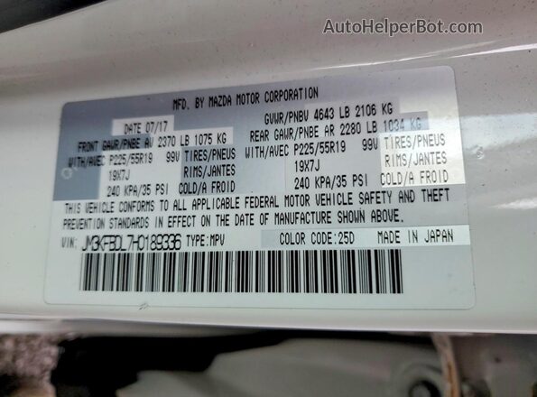 JM3KFBDL7H0189336 2017 MAZDA CX-5 Белый Вид наклейки с VIN-кодом