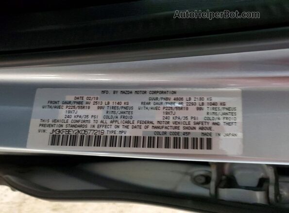 JM3KFBEY2K0577219 2019 MAZDA CX-5 Серебряный Вид наклейки с VIN-кодом