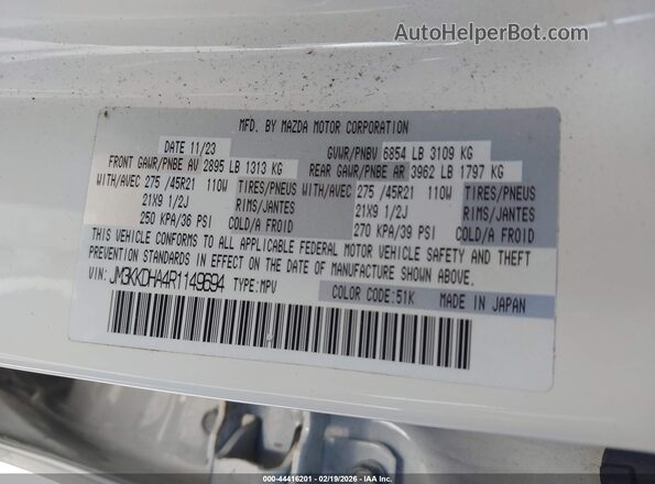 JM3KKDHA4R1149694 2024 MAZDA CX-90 PHEV White Շարժիչի բաժամունքի տեսք