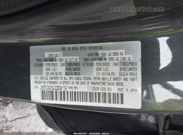 JM3TCADY9J0204119 2018 MAZDA CX-9 Черный Вид подкапотного пространства
