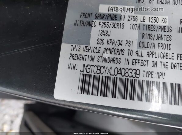 JM3TCBCYXL0408339 2020 MAZDA CX-9 Black Engine compartment view