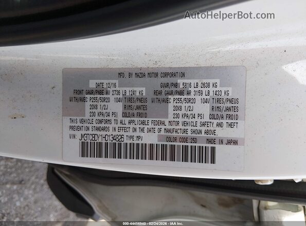 JM3TCBDY1H0134826 2017 MAZDA CX-9 Белый Вид подкапотного пространства