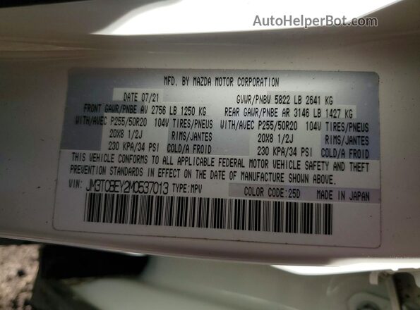 JM3TCBEY2M0537013 2021 MAZDA CX-9 Белый Панорамный вид салона 360°