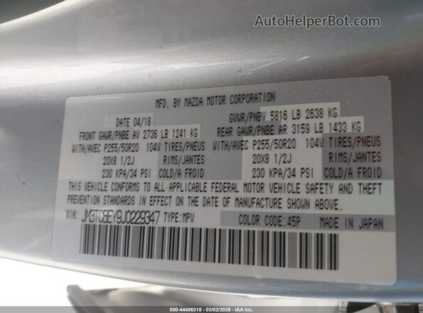 JM3TCBEY9J0229347 2018 MAZDA CX-9 Silver Widok komory silnika