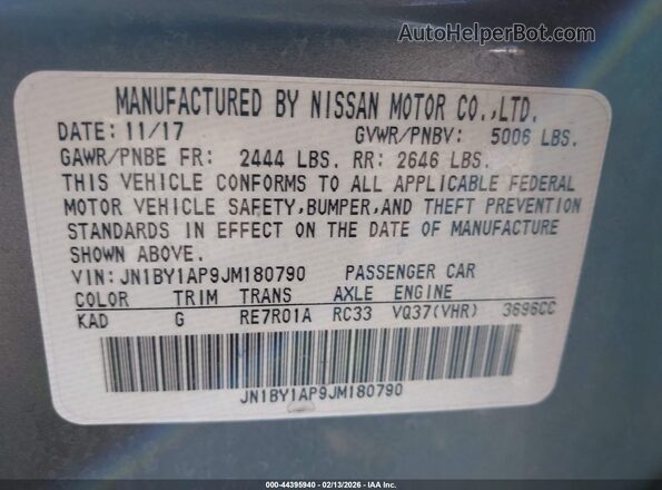 JN1BY1AP9JM180790 2018 INFINITI Q70 Серый Вид подкапотного пространства