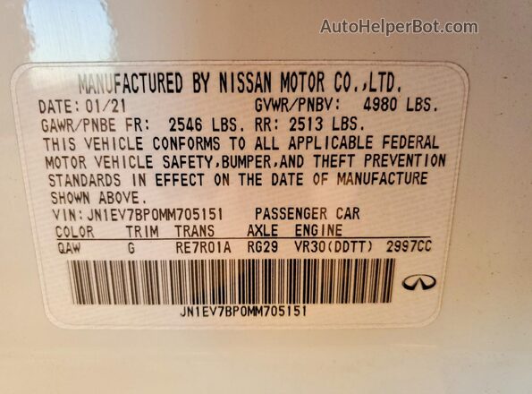 JN1EV7BP0MM705151 2021 INFINITI Q50 White Vista del compartimento del motor