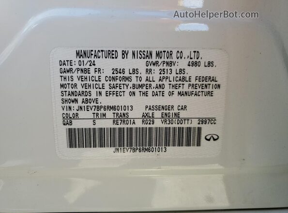 JN1EV7BP6RM601013 2024 INFINITI Q50 Белый Вид наклейки с VIN-кодом