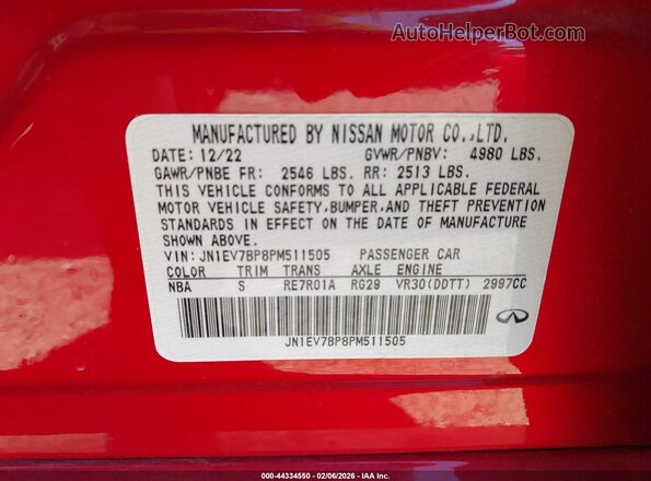 JN1EV7BP8PM511505 2023 INFINITI Q50 Red Widok komory silnika