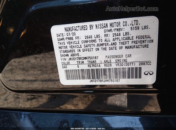 JN1EV7BR2MM750187 2021 INFINITI Q50 Черный Вид подкапотного пространства