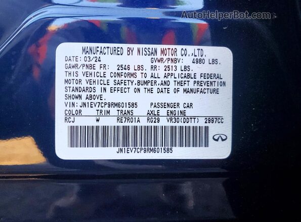 JN1EV7CP9RM601585 2024 INFINITI Q50 Blue Widok naklejki z numerem VIN