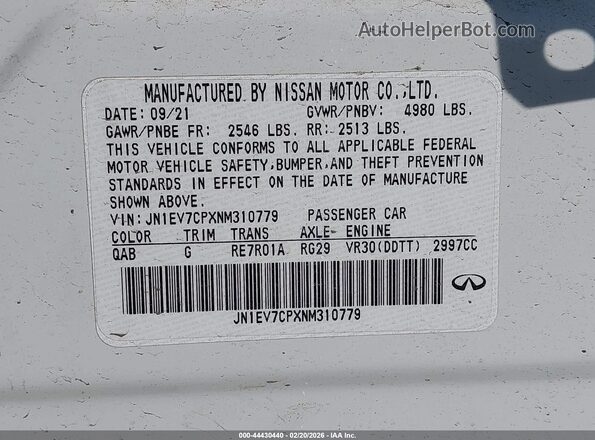 JN1EV7CPXNM310779 2022 INFINITI Q50 Белый Вид подкапотного пространства