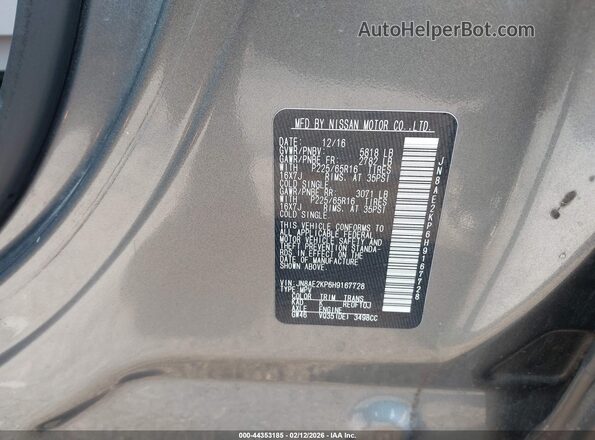 JN8AE2KP6H9167728 2017 NISSAN QUEST Серый Вид подкапотного пространства