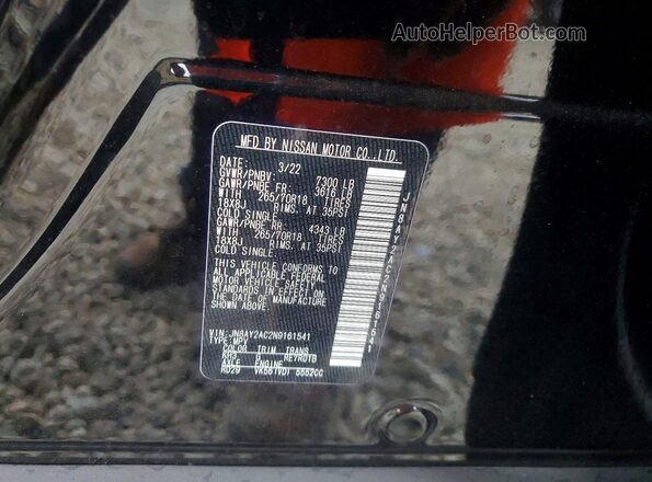 JN8AY2AC2N9161541 2022 NISSAN ARMADA Черный Вид наклейки с VIN-кодом