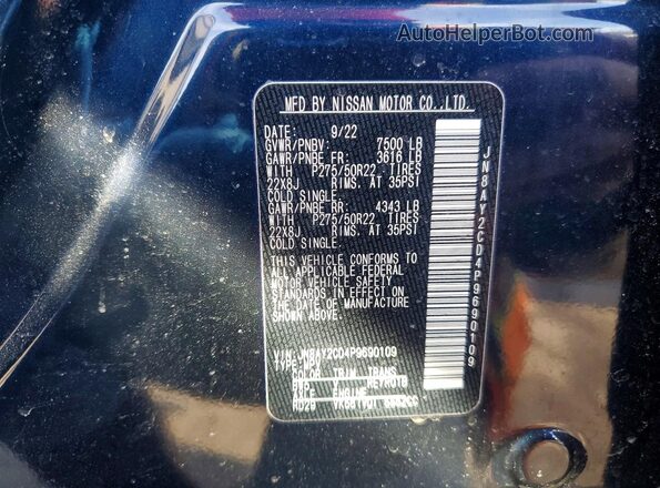 JN8AY2CD4P9690109 2023 NISSAN ARMADA Black Widok naklejki z numerem VIN