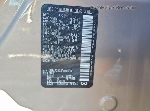JN8AZ2AC3P9490300 2023 INFINITI QX80 Beige Vista de la etiqueta del VIN