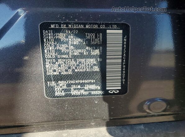 JN8AZ2AC4P9490791 2023 INFINITI QX80 Gray VIN կոդի պիտակի տեսք
