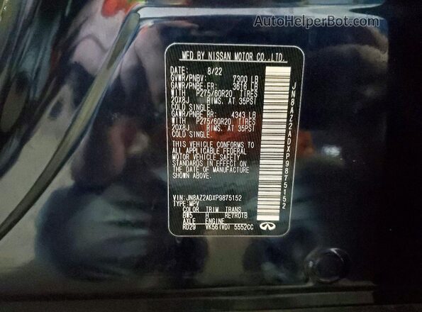 JN8AZ2ADXP9875152 2023 INFINITI QX80 Blue Widok naklejki z numerem VIN