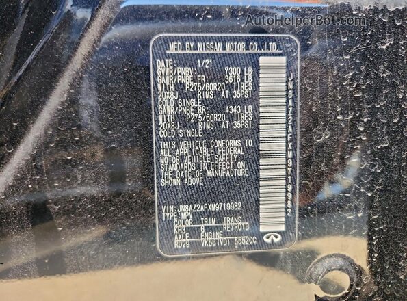 JN8AZ2AFXM9719982 2021 INFINITI QX80 Black Vista de la etiqueta del VIN