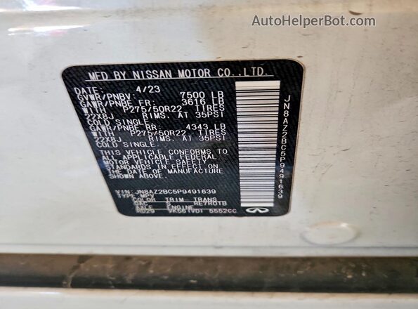 JN8AZ2BC5P9491639 2023 INFINITI QX80 Белый Вид наклейки с VIN-кодом