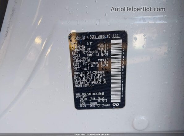 JN8AZ2NF0H9643656 2017 INFINITI QX80 White Widok komory silnika