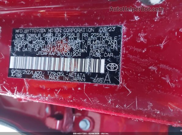 JTDAFAAF3P3001504 2023 TOYOTA CROWN Red Vista del compartimento del motor