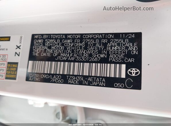 JTDAFAAF3S3012687 2025 TOYOTA CROWN Белый Вид подкапотного пространства