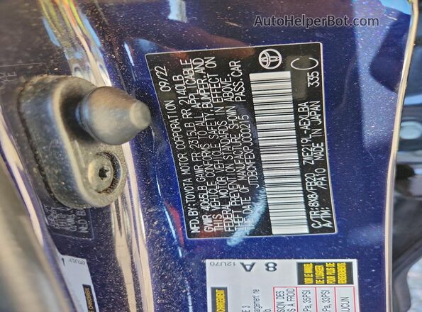 JTDBCMFEXPJ000215 2023 TOYOTA LL Синий Вид наклейки с VIN-кодом