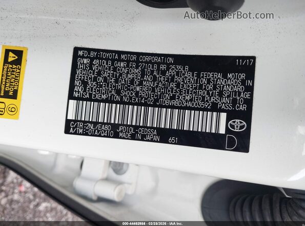 JTDBVRBD3HA003592 2017 TOYOTA MIRAI  Вид подкапотного пространства