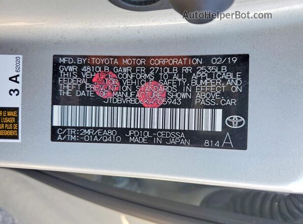 JTDBVRBD6KA005943 2019 TOYOTA MIRAI Silver Vista del compartimento del motor