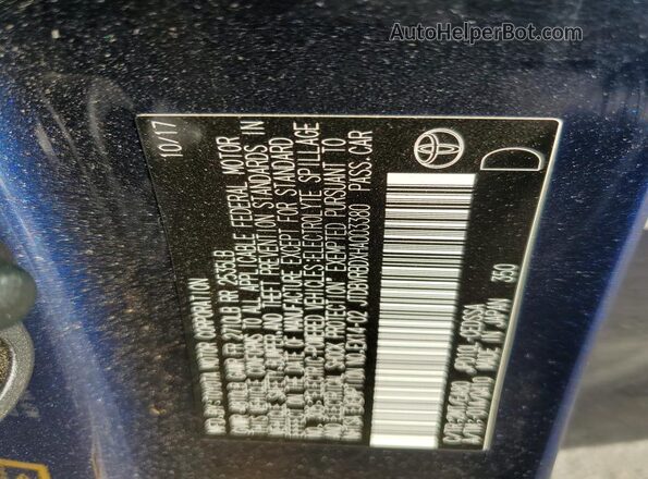 JTDBVRBDXHA003380 2017 TOYOTA MIRAI Синий Вид наклейки с VIN-кодом