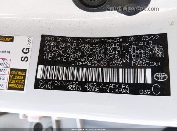 JTDEPMAE2N3018573 2022 TOYOTA LL White Widok komory silnika