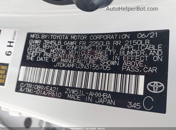 JTDKAMFU3N3155705 2022 TOYOTA LIMITED Белый Вид подкапотного пространства