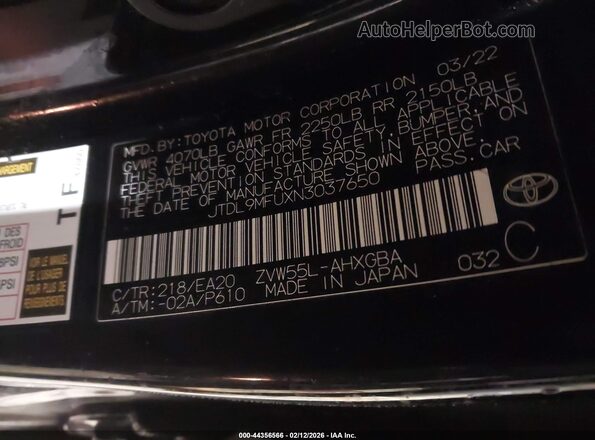JTDL9MFUXN3037650 2022 TOYOTA PRIUS Black Շարժիչի բաժամունքի տեսք