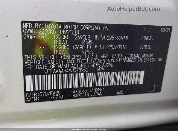 JTEAAAAH4MJ078952 2021 TOYOTA LE Белый Вид подкапотного пространства