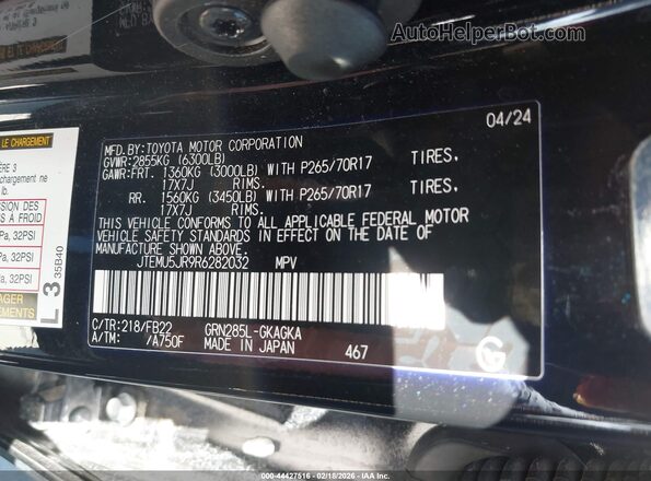 JTEMU5JR9R6282032 2024 TOYOTA 4RUNNER Черный Вид подкапотного пространства