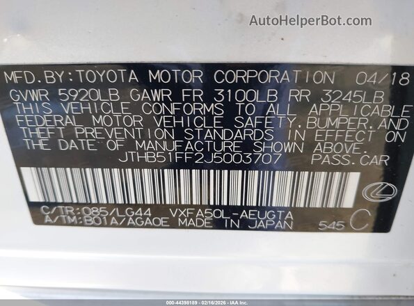 JTHB51FF2J5003707 2018 LEXUS LS 500 Белый Вид подкапотного пространства