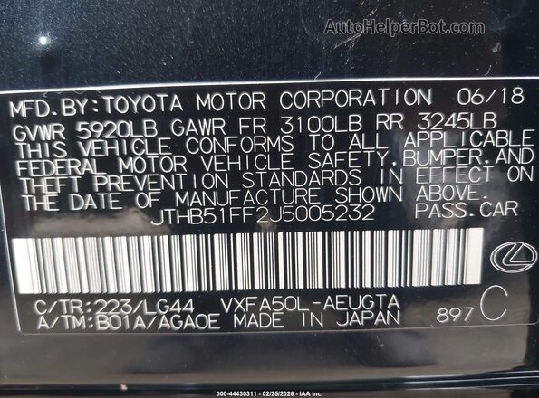 JTHB51FF2J5005232 2018 LEXUS LS 500 Черный Вид подкапотного пространства