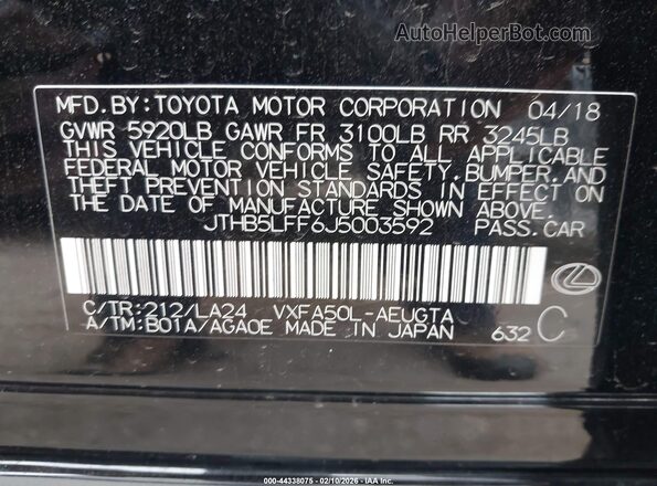 JTHB5LFF6J5003592 2018 LEXUS LS 500 Black Вид підкапотного простору