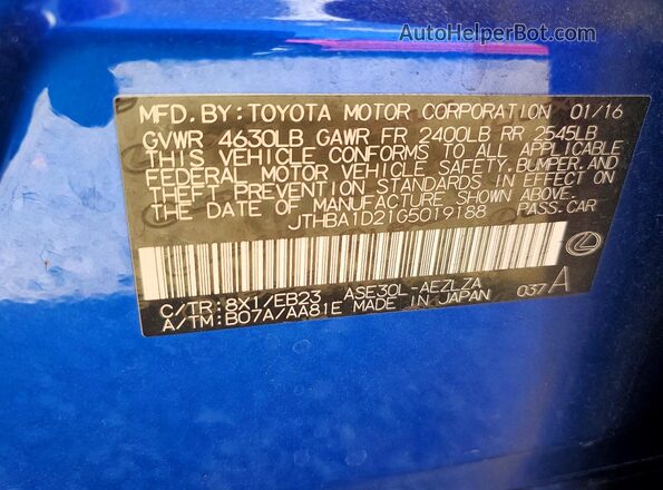 JTHBA1D21G5019188 2016 LEXUS IS Синий Вид наклейки с VIN-кодом
