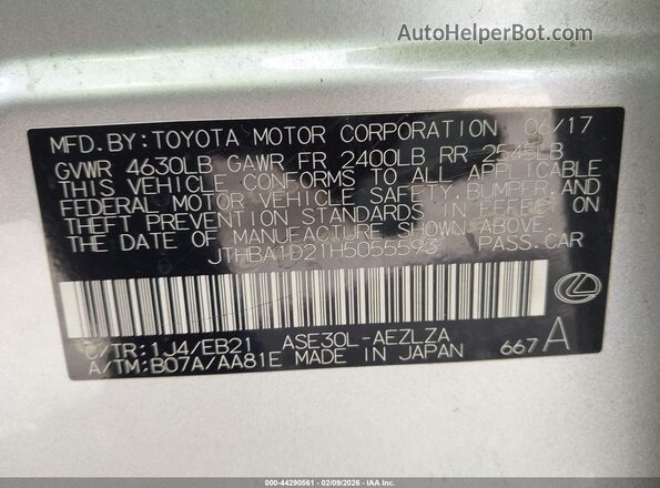 JTHBA1D21H5055593 2017 LEXUS IS 200T Silver Vista del compartimento del motor
