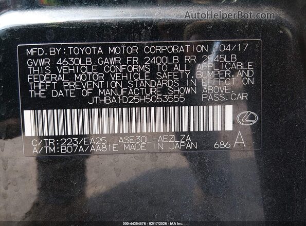 JTHBA1D25H5053555 2017 LEXUS IS 200T Черный Вид подкапотного пространства