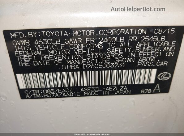 JTHBA1D26G5003231 2016 LEXUS IS 200T White Engine compartment view