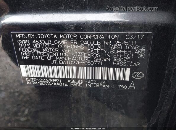 JTHBA1D27H5050771 2017 LEXUS IS 200T Black Vista del compartimento del motor