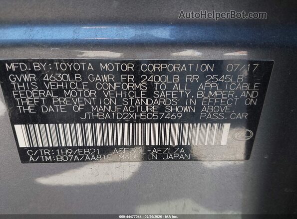 JTHBA1D2XH5057469 2017 LEXUS IS 200T Серый Вид подкапотного пространства