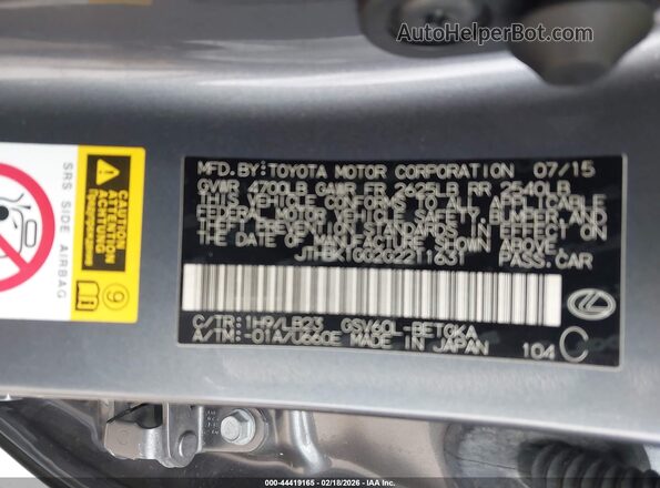 JTHBK1GG2G2211631 2016 LEXUS ES 350 Серый Вид подкапотного пространства