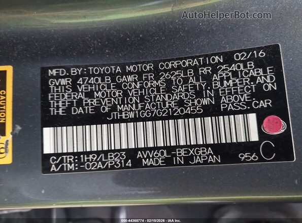 JTHBW1GG7G2120455 2016 LEXUS ES 300H Серый Вид подкапотного пространства