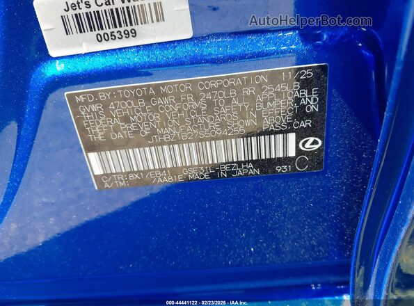 JTHBZ1B27S5094255 2025 LEXUS IS 350 Синий Вид подкапотного пространства