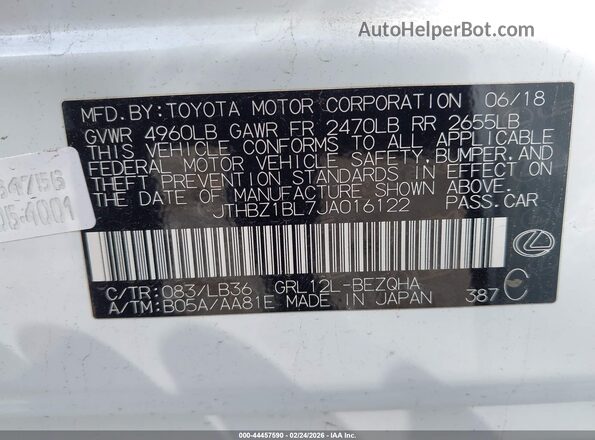 JTHBZ1BL7JA016122 2018 LEXUS GS 350 Белый Вид подкапотного пространства