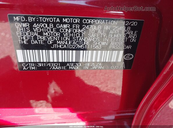 JTHCA1D27M5111583 2021 LEXUS IS 300 Red Widok komory silnika