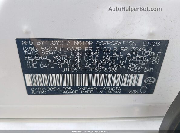 JTHD51FF7P5018088 2023 LEXUS LS 500 White Вид підкапотного простору